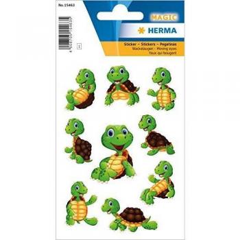 Etiqueta decorativa engomada Magic Turtle con Wackelaugen, 84x120 mm, 9 piezas