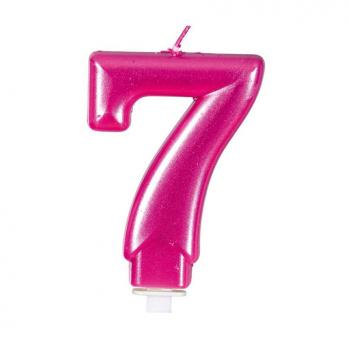 Vela Metalizada Rosa Nº 7, de 8 cm
