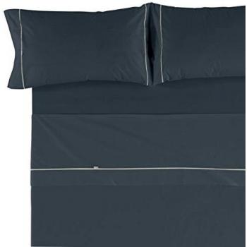 Es-Tela - Juego de sábanas liso con biés, color gris, cama de 150 cm
