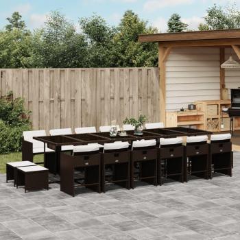 17-Piece Brown Poly Rattan Garden Dining Set with Cushions