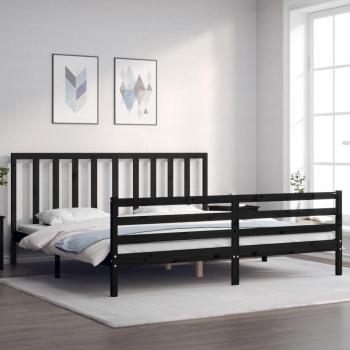 Cama de madera maciza con cabecero negro 200x200 cm