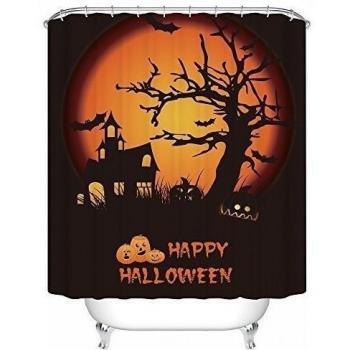 Happy Halloween Fabric Bathroom Shower Curtain with 12 Hooks 60