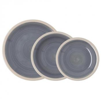 Vajilla Cerámica Pintada a Mano 18 Piezas Quid Baltic para 6 Personas - Apta para Microondas y Lavavajillas - Diseño Moderno en Gris o Azul