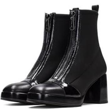 Botín de piel negro de tacón Hispanitas Tokio HI243658 con cremallera frontal y plataforma, punta redonda