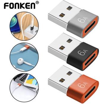 Adaptador Fonken 6A OTG USB a Tipo C para Macbook y Samsung Negro