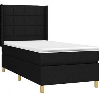 Cama box spring colchón y luces LED tela negro 90x200 cm
