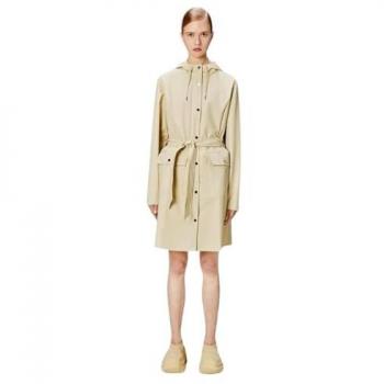 Rains Women's Beige Curve Long Jacket - Waterproof, Size M
