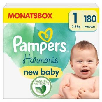 Pañales Pampers Harmonie Talla 1 Newborn, 2-5 kg, Caja Mensual (180 Piezas)