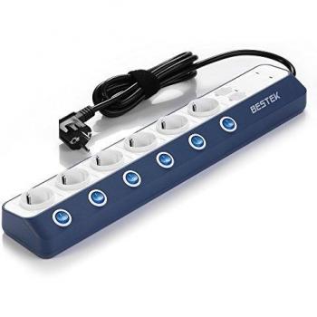 BESTEK Regleta Enchufes 900J Cable de Extensión de Pared con Extensión de Protector contra Sobretensiones con Interruptor, 6 Tomas y 4 Puertos USB, 3600W