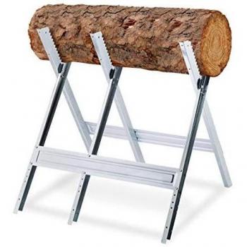 Relaxdays 10029462 Caballete para Leña, Banco para Motosierras, Soporte Cortar Madera, Acero, 1 Ud, 81 x 75,5 x 81 cm, Plateado