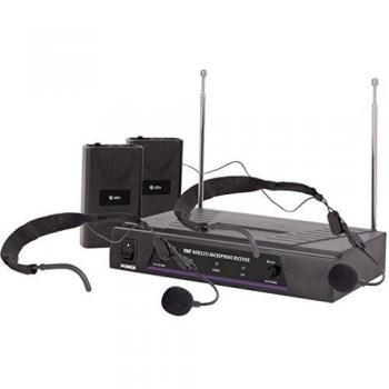 Sistema de micrófono inalámbrico QTX VN2 con doble diadema y transmisores de cinturón VHF 173.8/174.8MHz