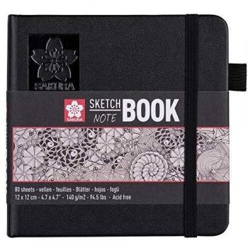 Sakura - Cuaderno de bocetos, 120 x 120 mm, Color Negro y Blanco Crema