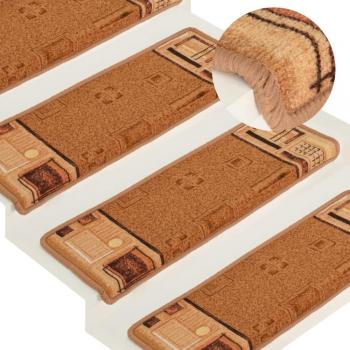 Alfombrillas de escalera autoadhesivas 10 uds beige 65x21x4 cm