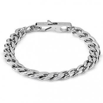Brazalete de acero inoxidable plateado GUESS JUMB01334JWSTS con diseño moderno y elegante, ideal para hombres