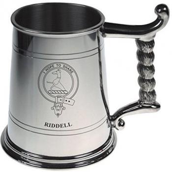 Riddell Crest Tankard with Rope Handle in Polished Pewter 1 Pint Capacity