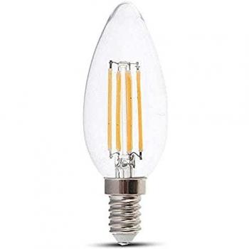 Bombilla LED Filamento E14 4W Vela Transparente Chip Samsung Luz Cálida
