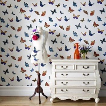 Flutterby Butterfly Pearl Decorative Wallpaper - 10m