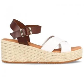 Sandalias de Mujer MARILA Sandalia de Piel con Cuña Media Quito Blanco y Nuez