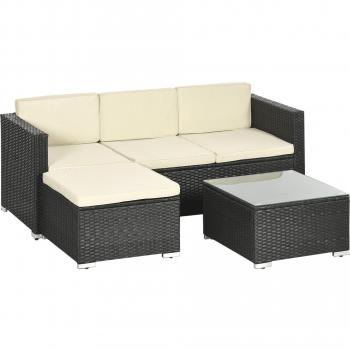 Conjunto de Jardín Outsunny 3 Piezas Ratán Negro