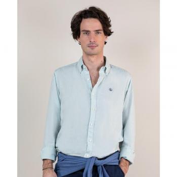 Camisa de lino regular lisa en color menta para hombre