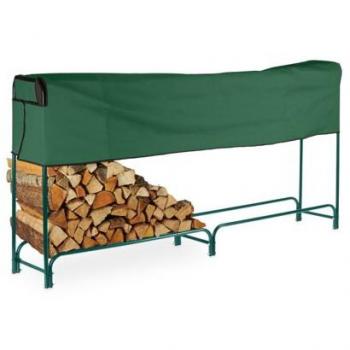 Leñero de Metal con Funda, Estantería para Leña 122 x 250 x 30 cm, Soporte Astillas Chimenea, Verde Oscuro - Relaxdays