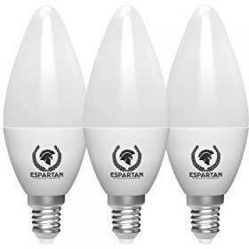 Espartan - Bombillas LED E14 Luz Fría Vela 6W, 6400K, 510 lúmenes, Equivalente a 40W Bombilla Incandescente Halógena, Bombilla LED E14 Luz Fría, Rosca Casquillo fino, Blanco Frío - 3 unidades