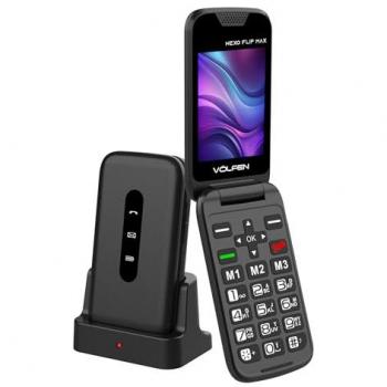 Teléfono Móvil Volfen Nexo Flip Max Tipo Concha Negro con Base de Carga y Botones Grandes para Personas Mayores