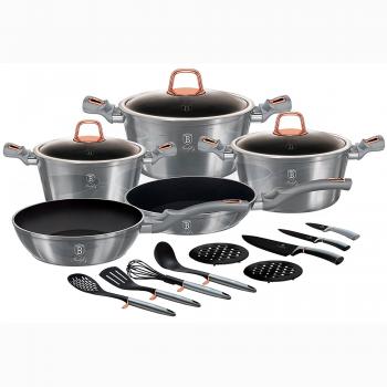 Berlinger Haus Moonlight Batería de Cocina para Inducción de 17 Piezas, Revestimiento Antiadherente de Mármol sin PFOA, Fabricada en Aluminio, Incluye Set de