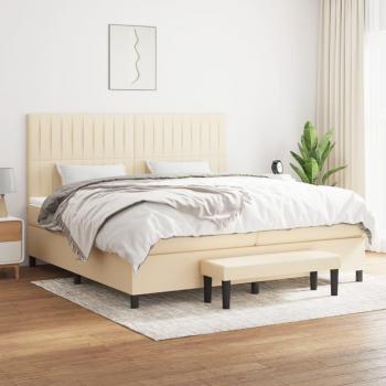 Cama box spring suave con colchón en tela color crema 200x200 cm