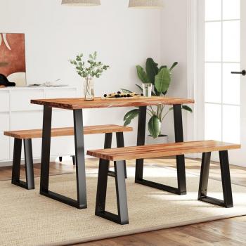 Juego de comedor con borde vivo 3 piezas de madera maciza de acacia en color marrón