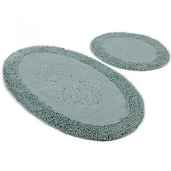 Set de Alfombras de Baño Verde Menta Ovalado 100% Algodón - Pack 2 Piezas