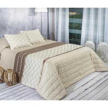 Algodón Blanco Xavier - Colcha bouti jacquard, para cama de 180 cm, 270 x 270 cm, 2 fundas de cojín, 60 x 40 cm, color beige