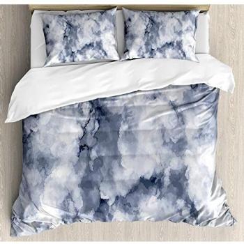 Juego de sábanas de mármol de 3 piezas Juego de funda nórdica, patrón de mármol artístico nublado estilizado con efectos de niebla Pantalla abstracta, juego de fundas de edredón / edredón de 3 piezas