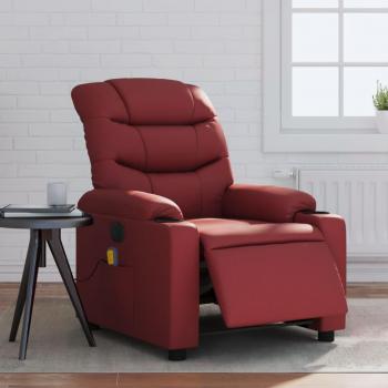 Sillón de masaje reclinable eléctrico de cuero sintético en colores negro, crema, marrón y rojo tinto - Sillón cómodo para dormitorio, silla relax, sillón sofá y sillón de ocio