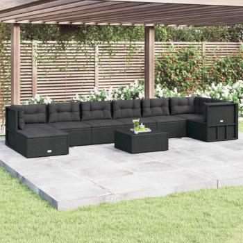 8 Piece Black Poly Rattan Garden Lounge Set with Cushions