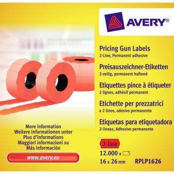 Etiquetas de Precio Rojas Avery Zweckform RPLP1626, 2 Líneas, 16 x 26 mm, 10 Rollos (12.000 Etiquetas)