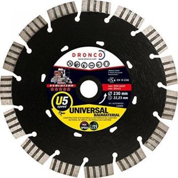 Dronco U5SPEED-230 Discos de Diamante, U5 Speed, Universal Obra, 230 Mm Diámetro, 2.6 Mm Espesor, Diámetro Eje 22.23 Mm