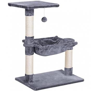 Árbol Rascador para Gatos PawHut 50x36x70 cm con Hamaca, Plataforma, Postes de Sisal y Bola Colgante en Gris