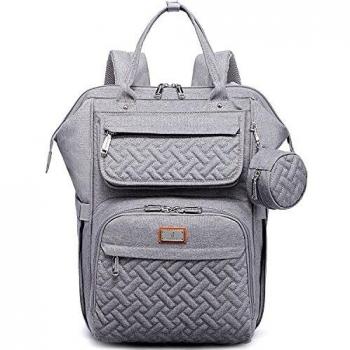 Mochilas de Pañales para Bebé, BabbleRoo bolsas grandes multifunción con cambiador y correas para cochecito y funda para chupete, mochila de viaje unisex para cambiar pañales para mamás y papás, gris