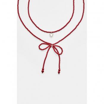 Burgundy Bow Necklace Set of 2