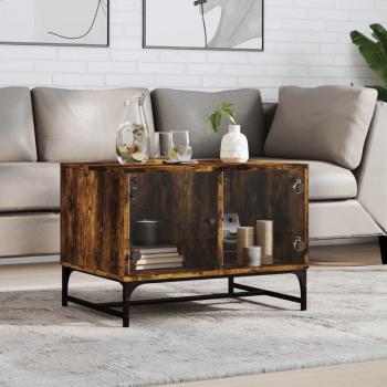 Mesa de centro con puertas de vidrio 68,5x50x50 cm en color Blanco, Negro y Roble Sonoma - Mesita de Salón o Comedor o Auxiliar Mesa de Café
