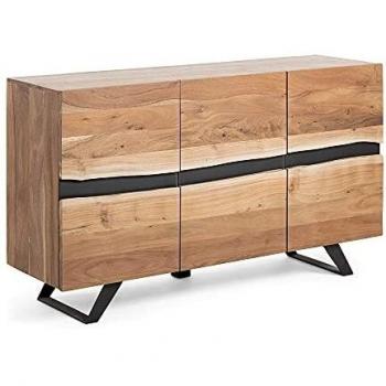 Kave Home - Aparador Uxia 148 x 85 cm con 3 Puertas de Madera de Acacia Maciza y Patas de Acero en Negro