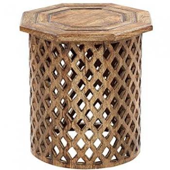 Mesa Auxiliar Tradicional de Madera de Mango Oscuro con Top Octagonal y Base Redonda 45 x 45 cm