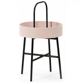 VS Venta-stock Mesa Auxiliar Mesa de Centro Redonda Jaipur con Tapa de MDF Rosa y Estructura metálica en Color Negro Mate/DIAMETRO: 40 cm