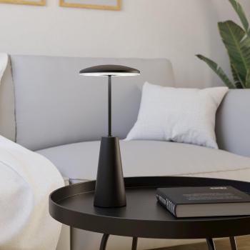 Lámpara de Mesa LED Recargable Piccola Negra, Táctil, Dimmable, IP54, 28 cm