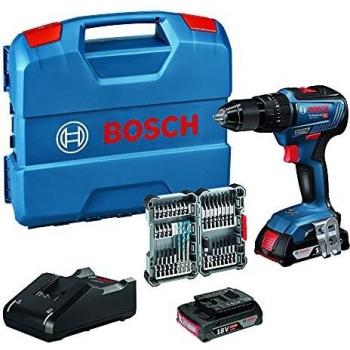 Bosch Professional GSB 18V-55 Taladro percutor, 2 baterías x 2,0 Ah, set de 35 accesorios Impact, en L-Case, 18 V, Azul