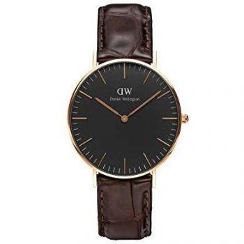 Reloj Daniel Wellington Classic York Negro y Rosado 36mm con Correa de Cuero Marrón
