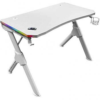 Mars Gaming MGDRGBW, Mesa Gaming RGB, Soporte Cascos + Botella, 110x60cm, Blanco