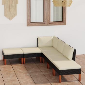 6-Piece Black Poly Rattan Garden Lounge Set with Cushions