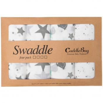 CuddleBug Mantas de Muselina Unisex - Paquete de 4 - Sabanas de Envolver, Paños de Algodon 100% Muselinas Infantil - Tamaño Grande 120x120cm -